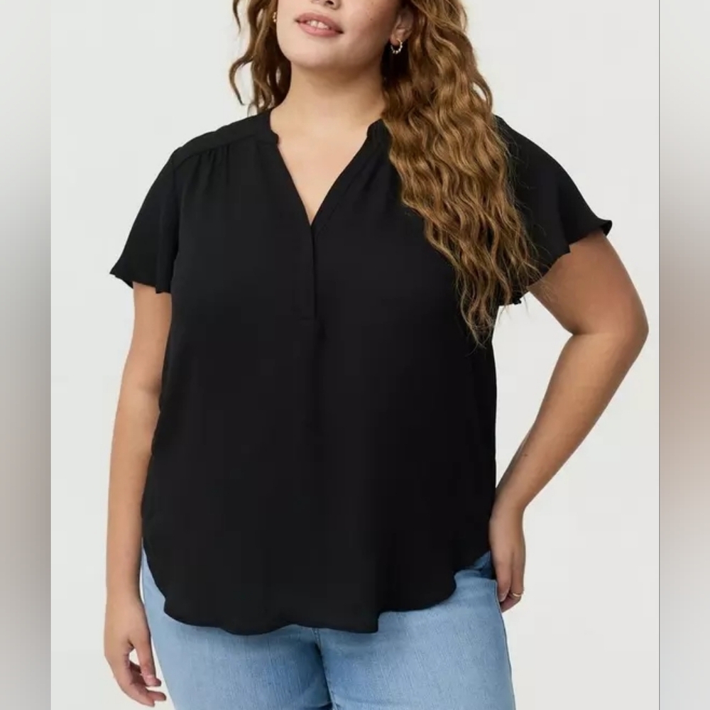 torrid Harper Black Split-Neck Flutter Sleeve Top